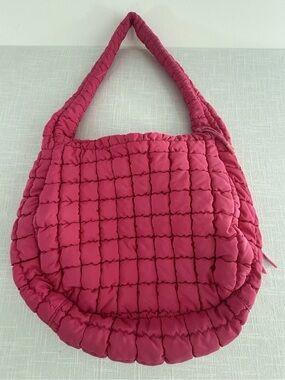 Quilted Padded Shoulder Bag in Deep Pink